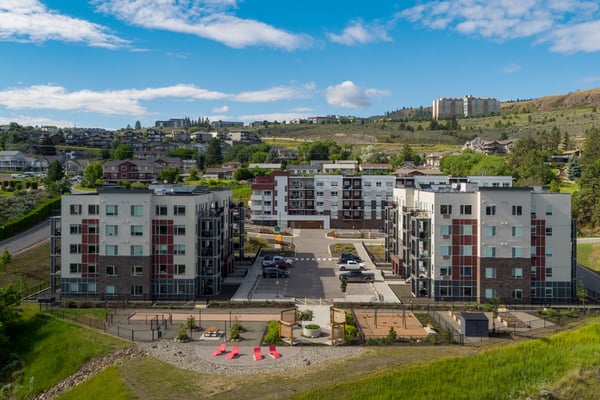 Aerial view of 3 residential buildings