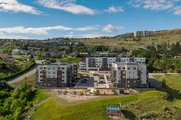 Aerial view of 3 residential buildings