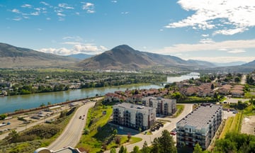 Aerial view of a river and a mountain