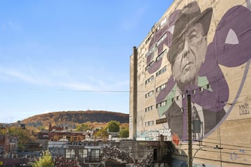 View of Leonard Cohen and Mont-Royal
