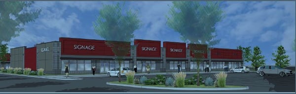 Rendering of new commercial development in Spruce Grove, AB