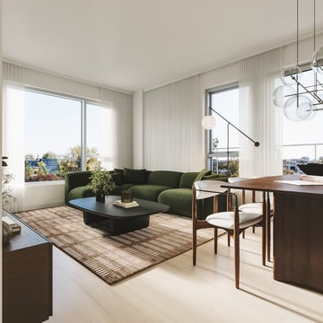 Living room with many big windows